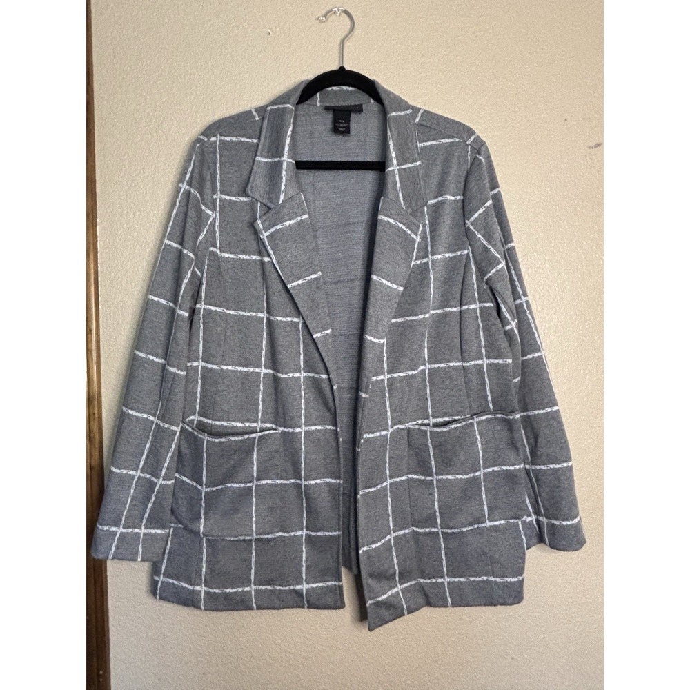 Lane Bryant Cardigan Sweater Size 14/16 Gray W/ White Check Open Front